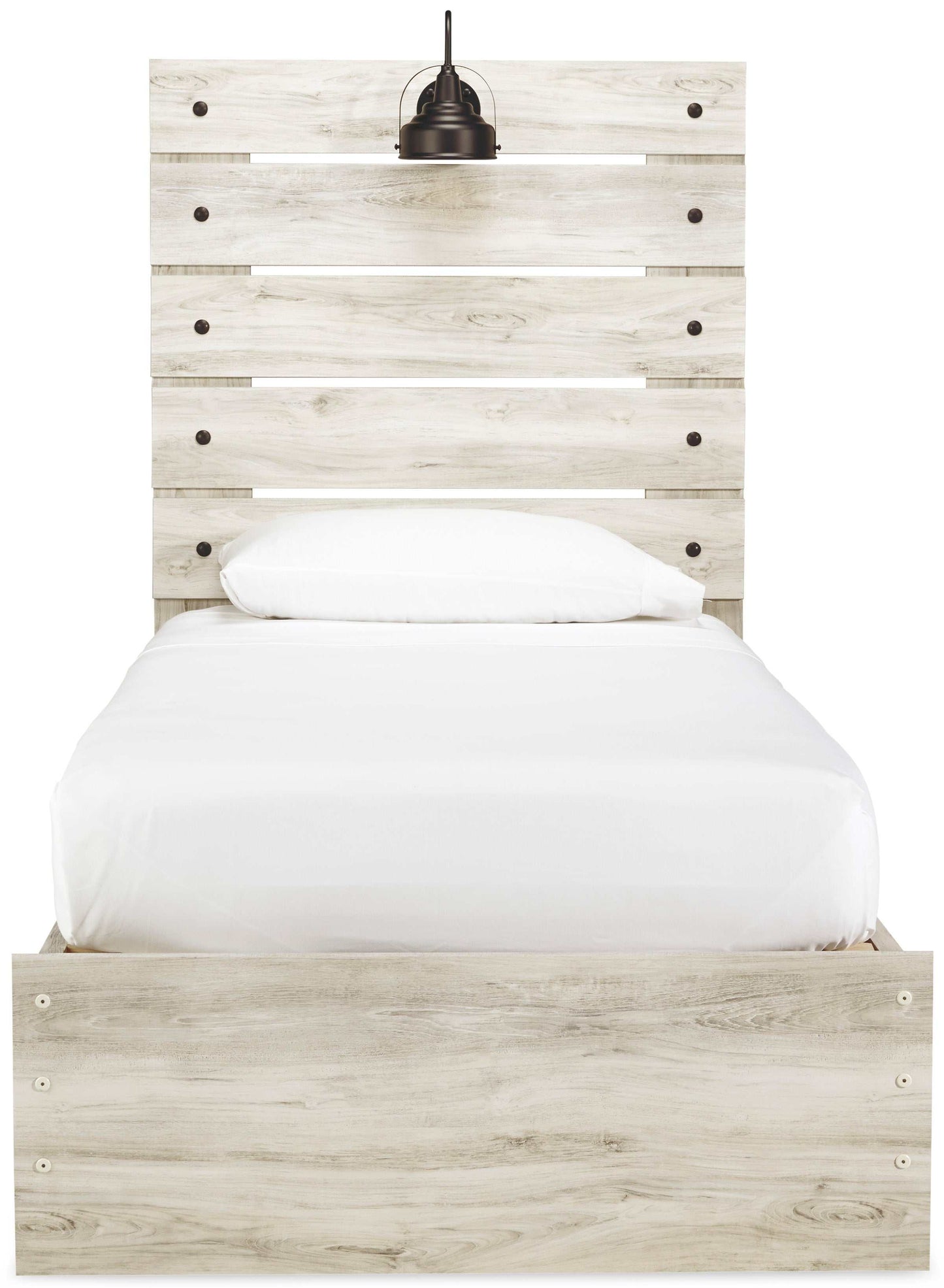 Cambeck Whitewash Twin Panel Bed w/ 2 Storage Drawers