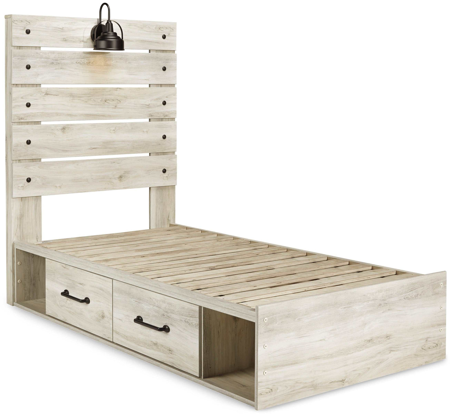 Cambeck Whitewash Twin Panel Bed w/ 2 Storage Drawers