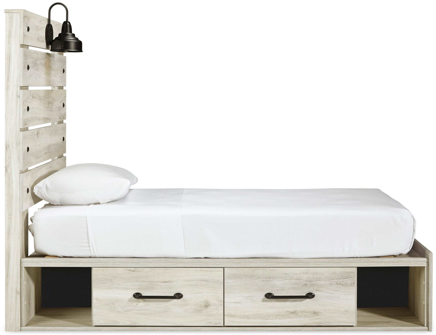 Cambeck Whitewash Twin Panel Bed w/ 2 Storage Drawers