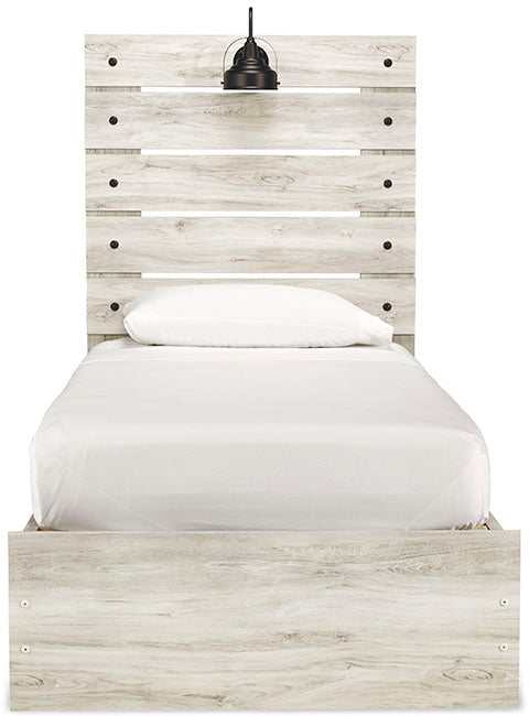 Cambeck Whitewash Twin Panel Bed w/ 4 Storage Drawers