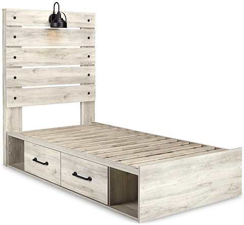 Cambeck Whitewash Twin Panel Bed w/ 4 Storage Drawers