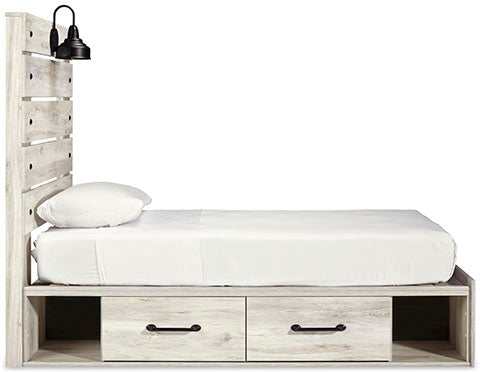 Cambeck Whitewash Twin Panel Bed w/ 4 Storage Drawers