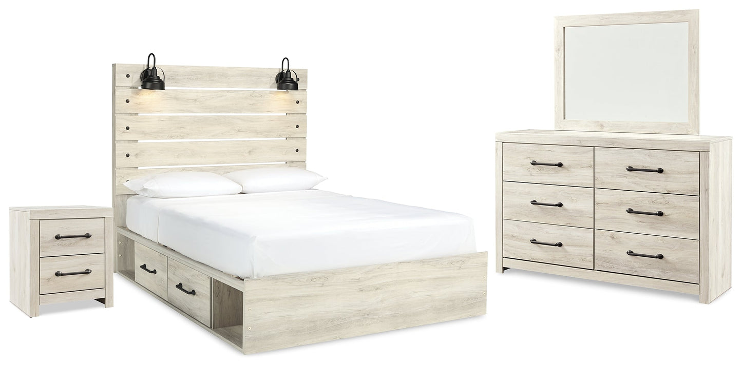 Cambeck Whitewash Queen Panel Bedroom Set with Storage, Dresser, Mirror and Nightstand