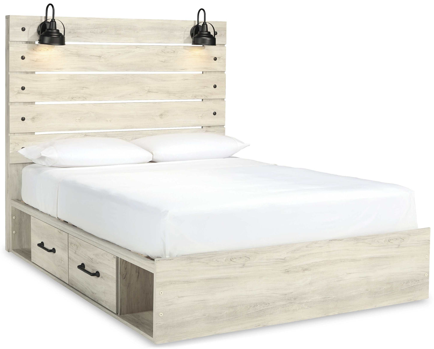 Cambeck Whitewash Queen Panel Bed w/ 2 Storage Drawers