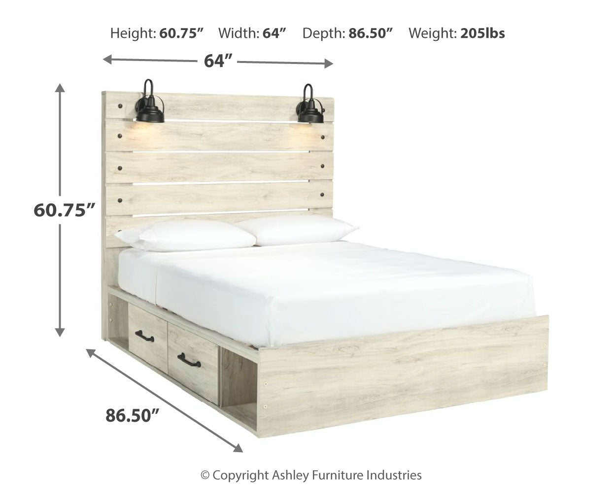 Cambeck Whitewash Queen Panel Bedroom Set with Storage, Dresser, Mirror and Nightstand