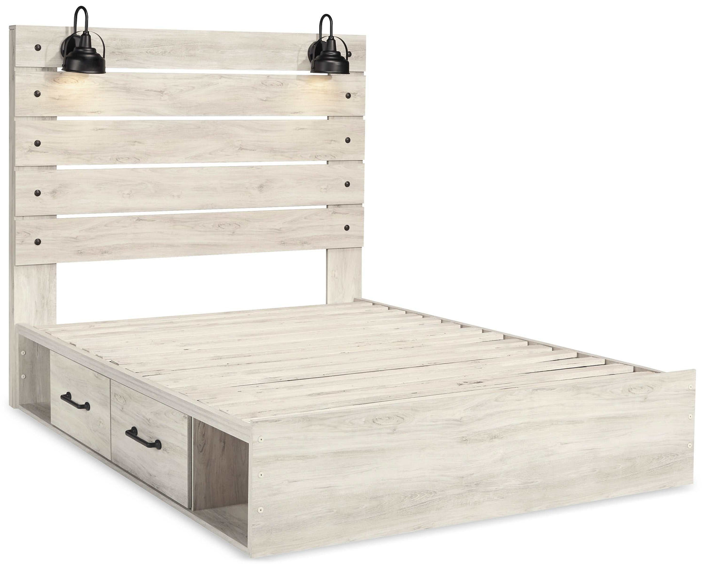 Cambeck Whitewash Queen Panel Bed w/ 2 Storage Drawers