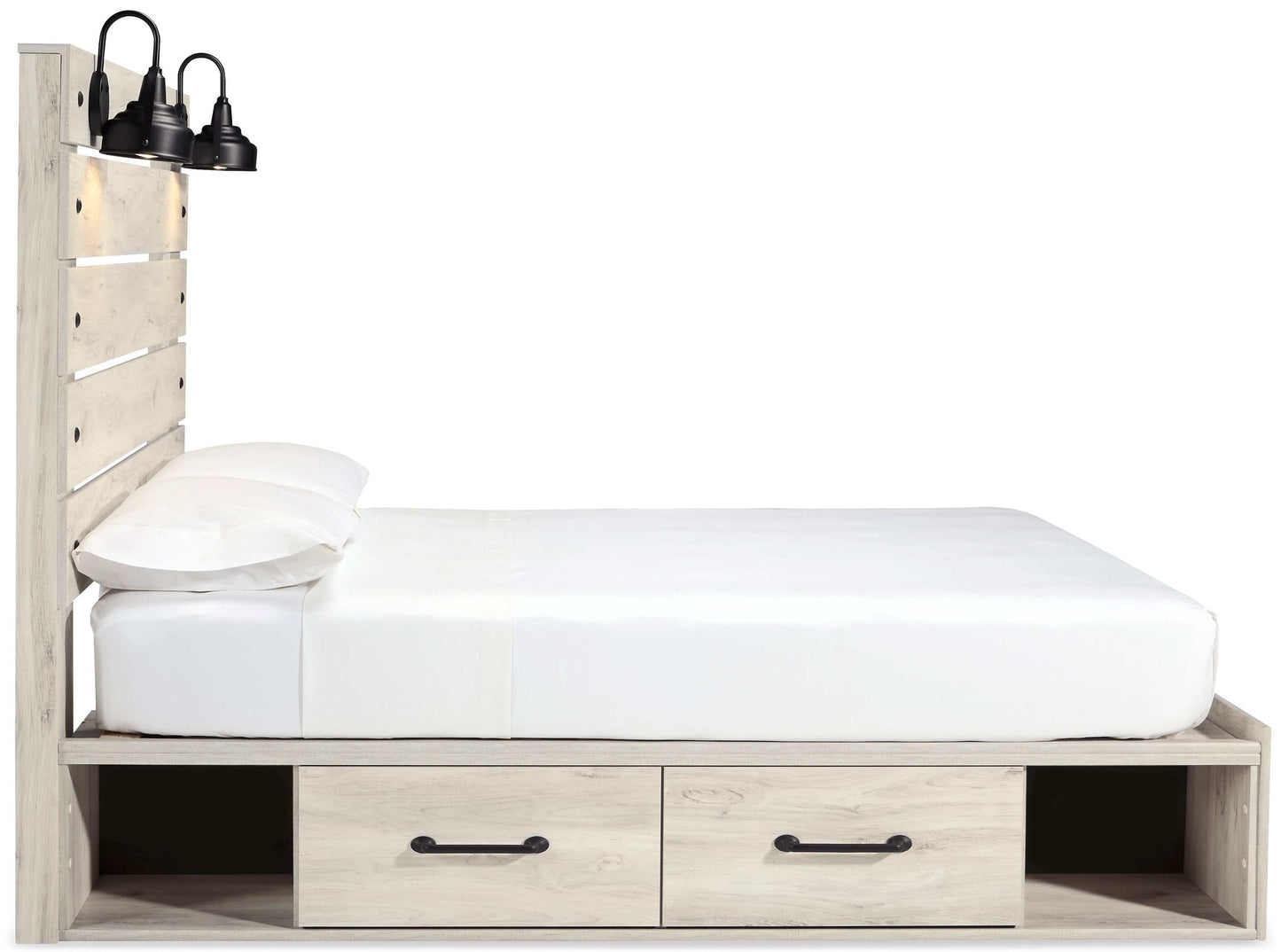 Cambeck Whitewash Queen Panel Bed w/ 2 Storage Drawers