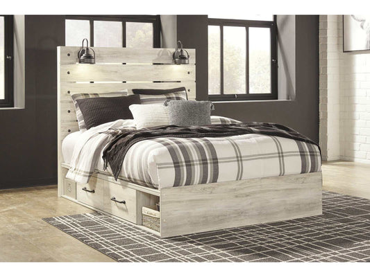 Cambeck Whitewash Queen Panel Bed w/ 2 Storage Drawers