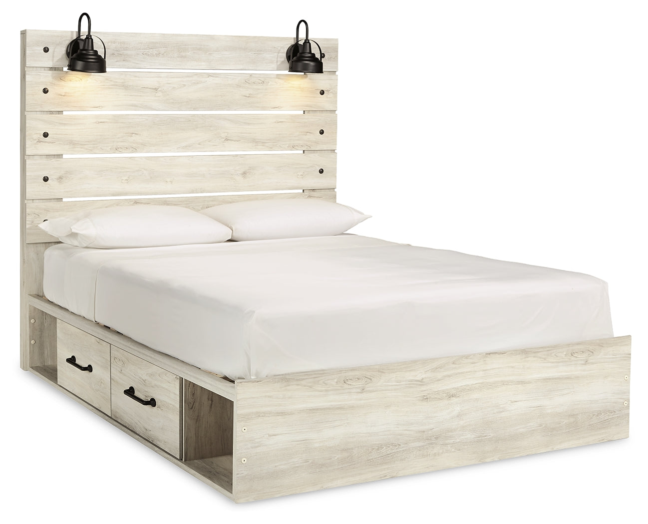 Cambeck Whitewash Queen Panel Bedroom Set with Storage, Dresser, Mirror and 2 Nightstands