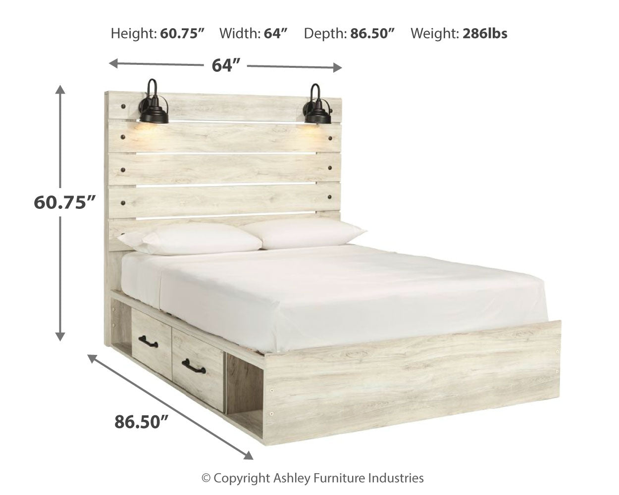 Cambeck Whitewash Queen Panel Bedroom Set with Storage, Dresser and Mirror