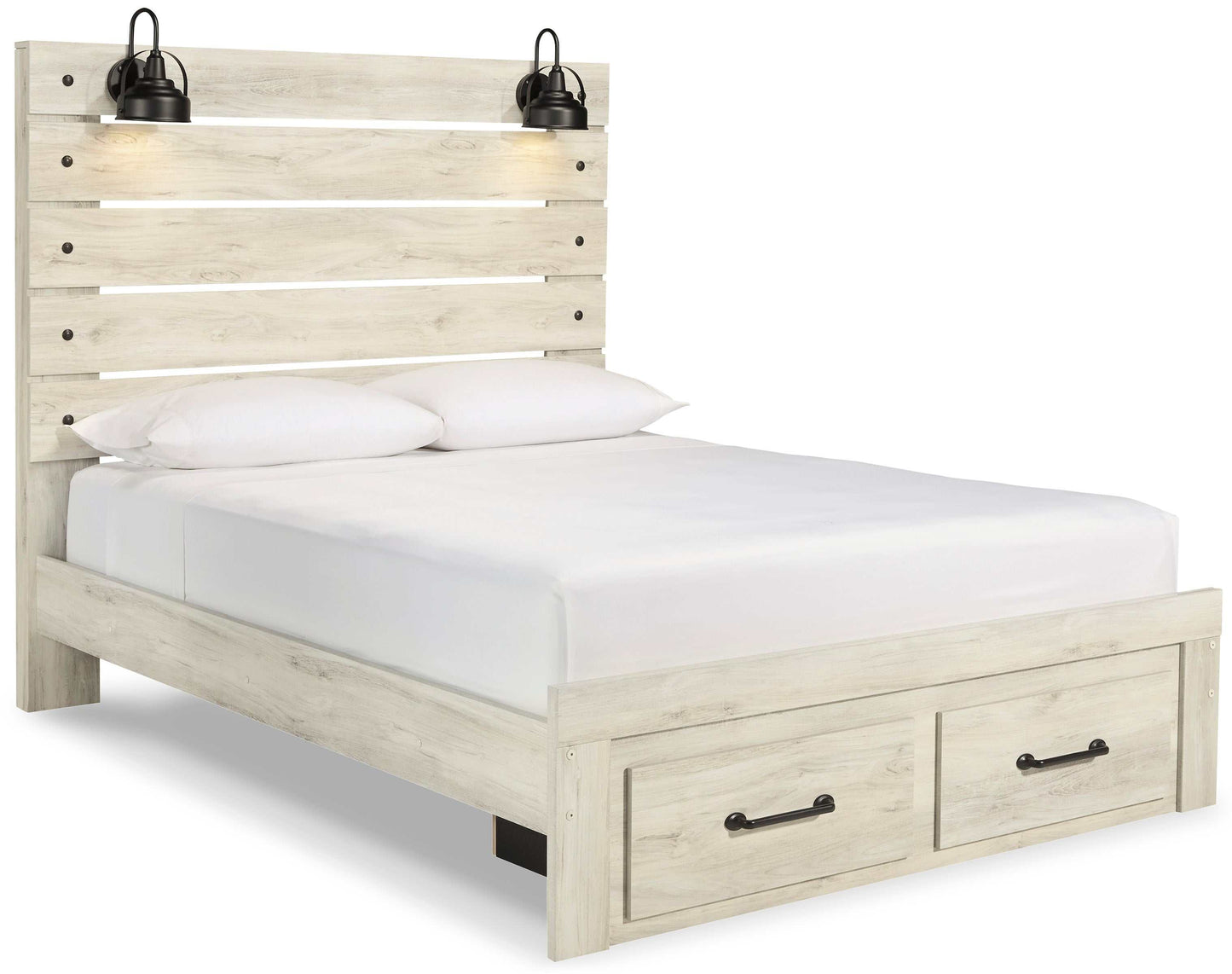 Cambeck Whitewash Queen Panel Bed w/ 2 FB Storage Drawers