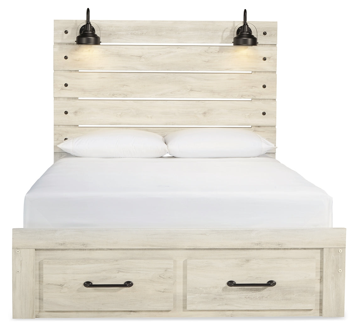 Cambeck Whitewash Queen Panel Storage Bedroom Set with Dresser, Mirror and Nightstand