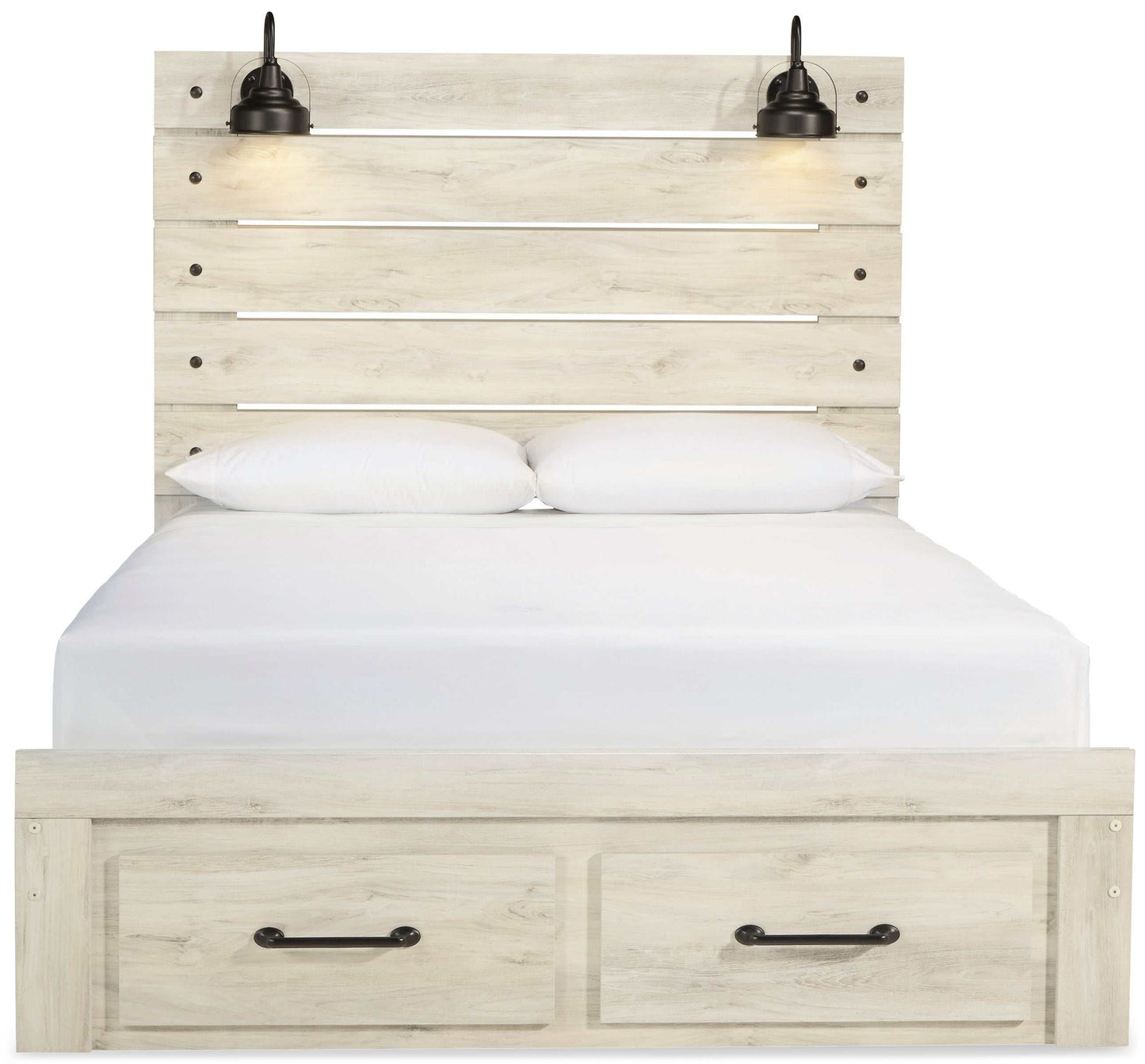 Cambeck Whitewash Queen Panel Bed w/ 2 FB Storage Drawers