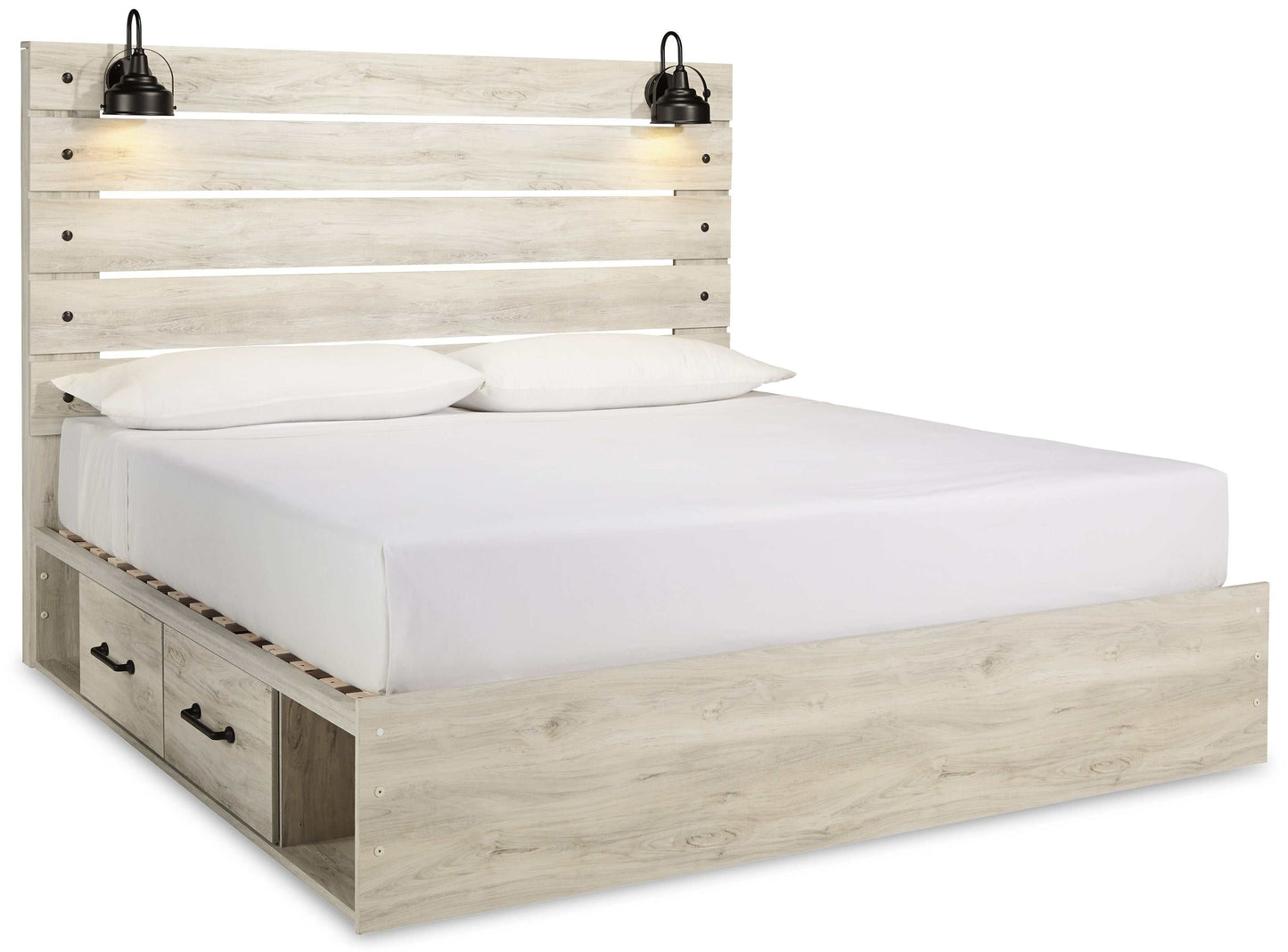 Cambeck Whitewash King Panel Bed w/ 2 Storage Drawers