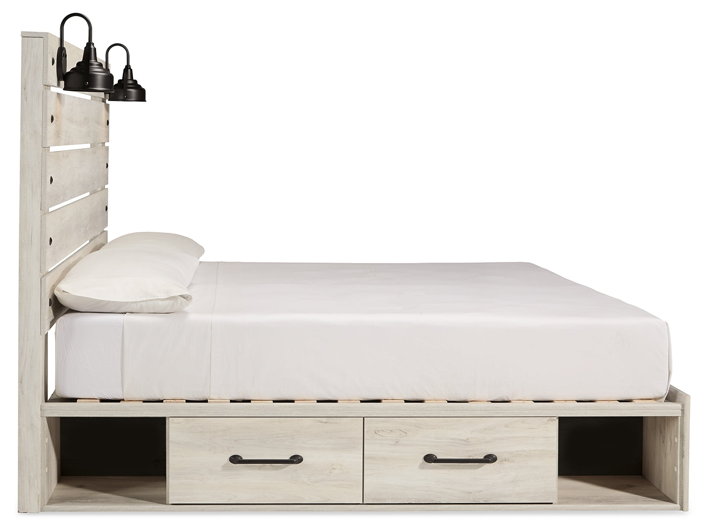 Cambeck Whitewash King Panel Bedroom Set with Storage, Dresser, Mirror, Chest and 2 Nightstands