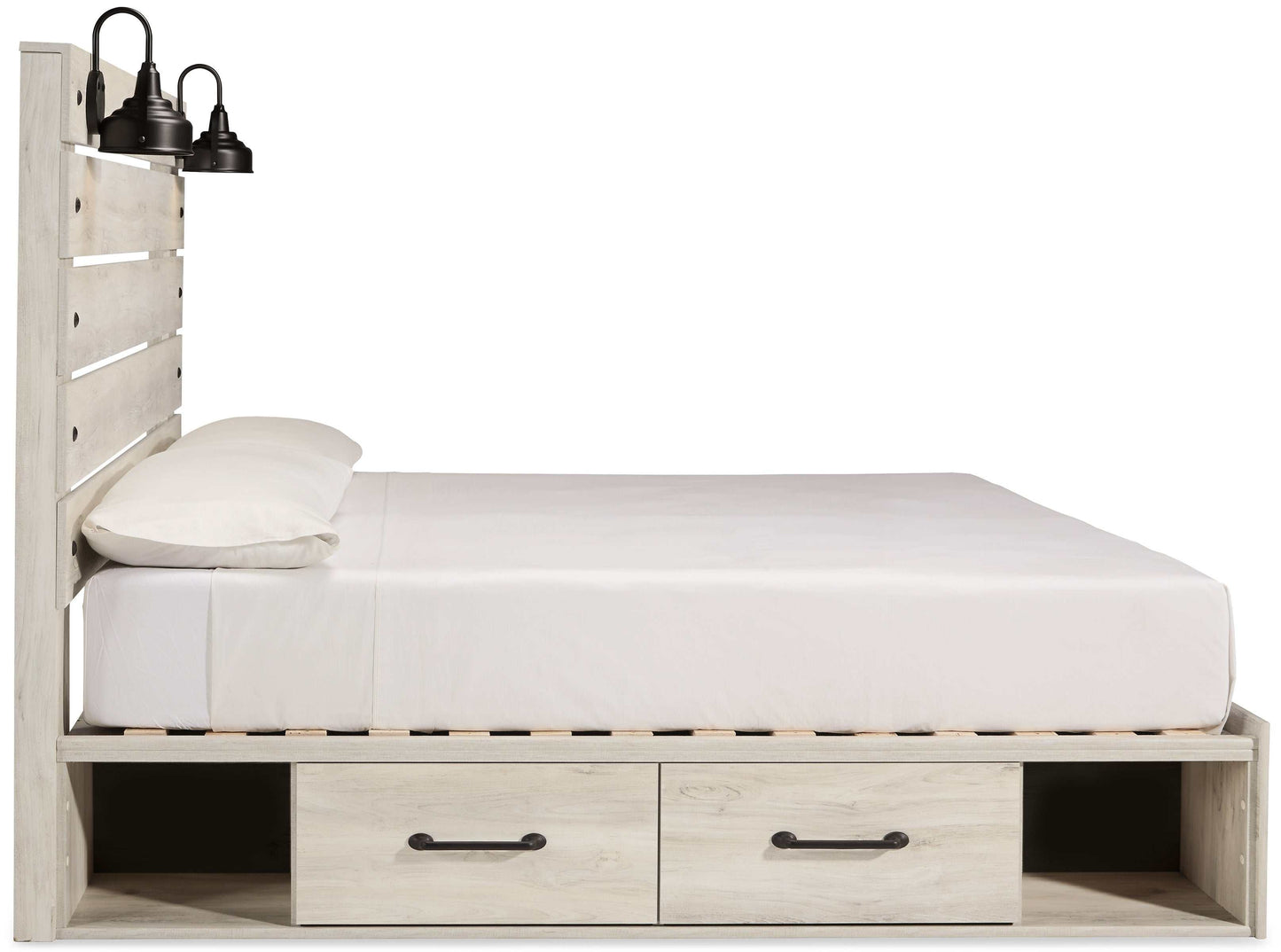 Cambeck Whitewash King Panel Bed w/ 2 Storage Drawers