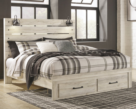 Cambeck Whitewash King Panel Bed with 2 Storage Drawers