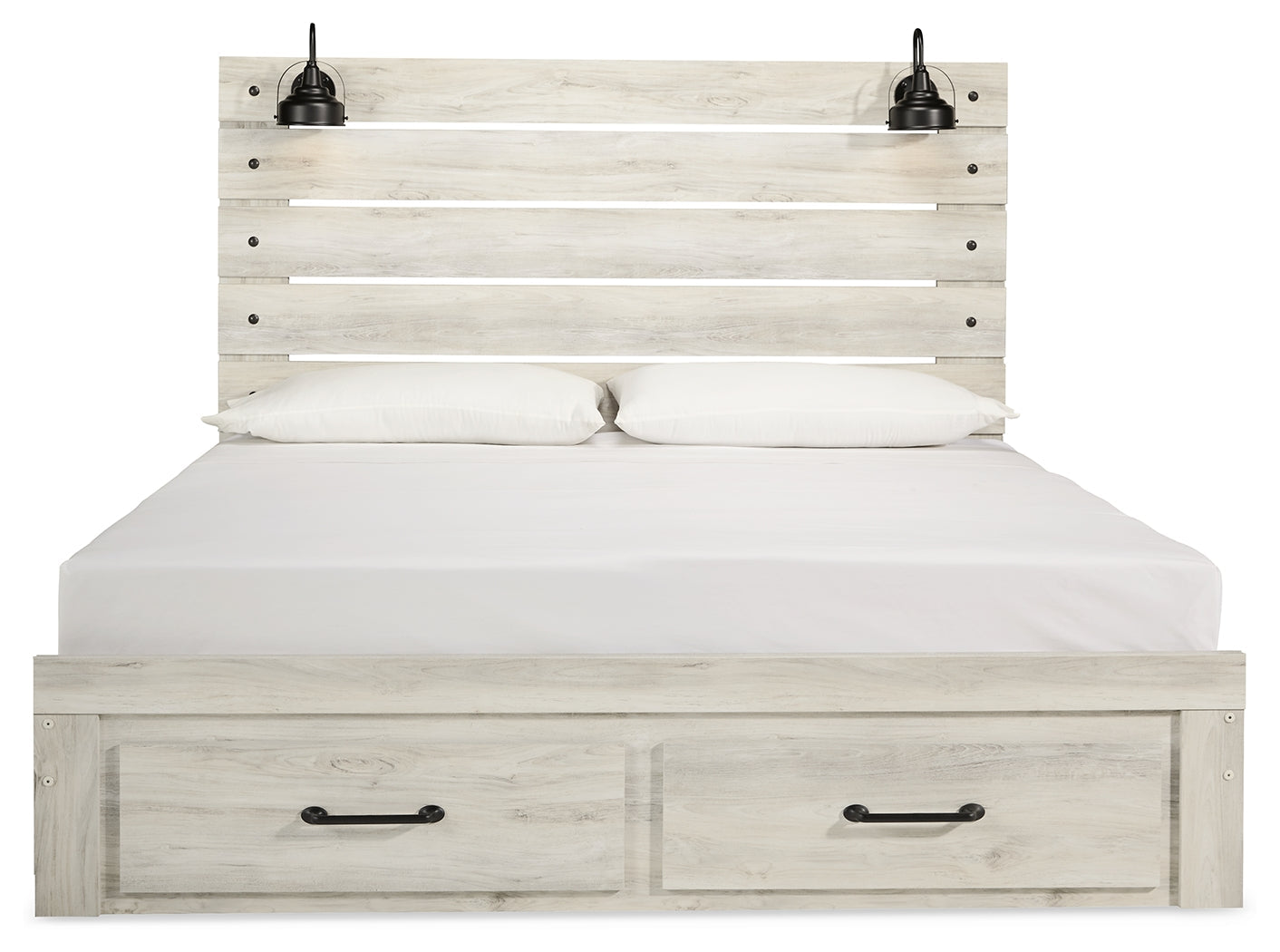 Cambeck Whitewash King Panel Bed with 2 Storage Drawers