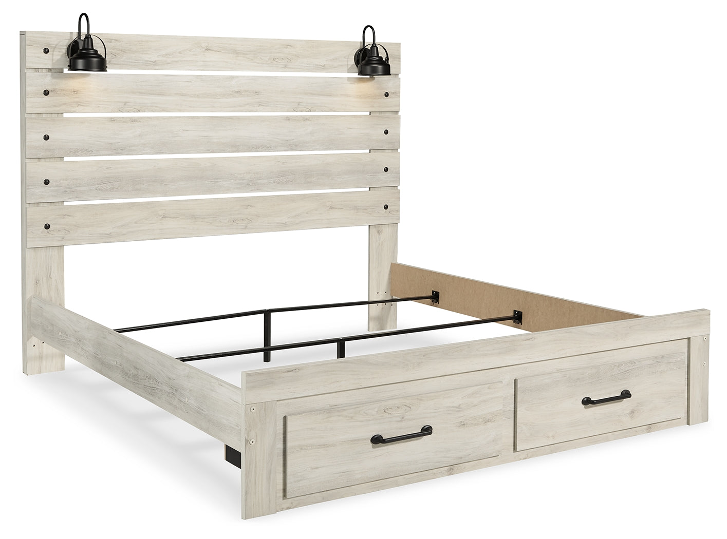 Cambeck Whitewash King Panel Bed with 2 Storage Drawers