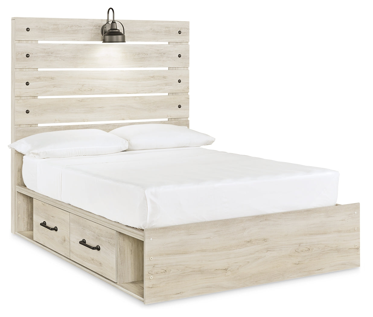 Cambeck Whitewash Full Panel Storage Bedroom Set with Dresser, Mirror and Nightstand