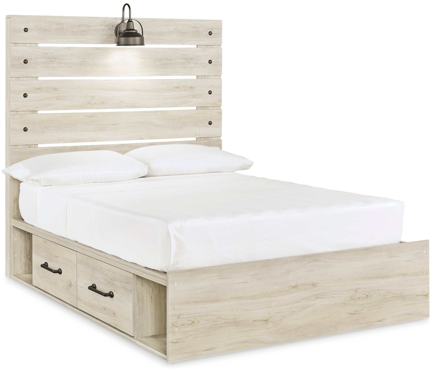 Cambeck Whitewash Full Panel Bed w/ 2 Storage Drawers