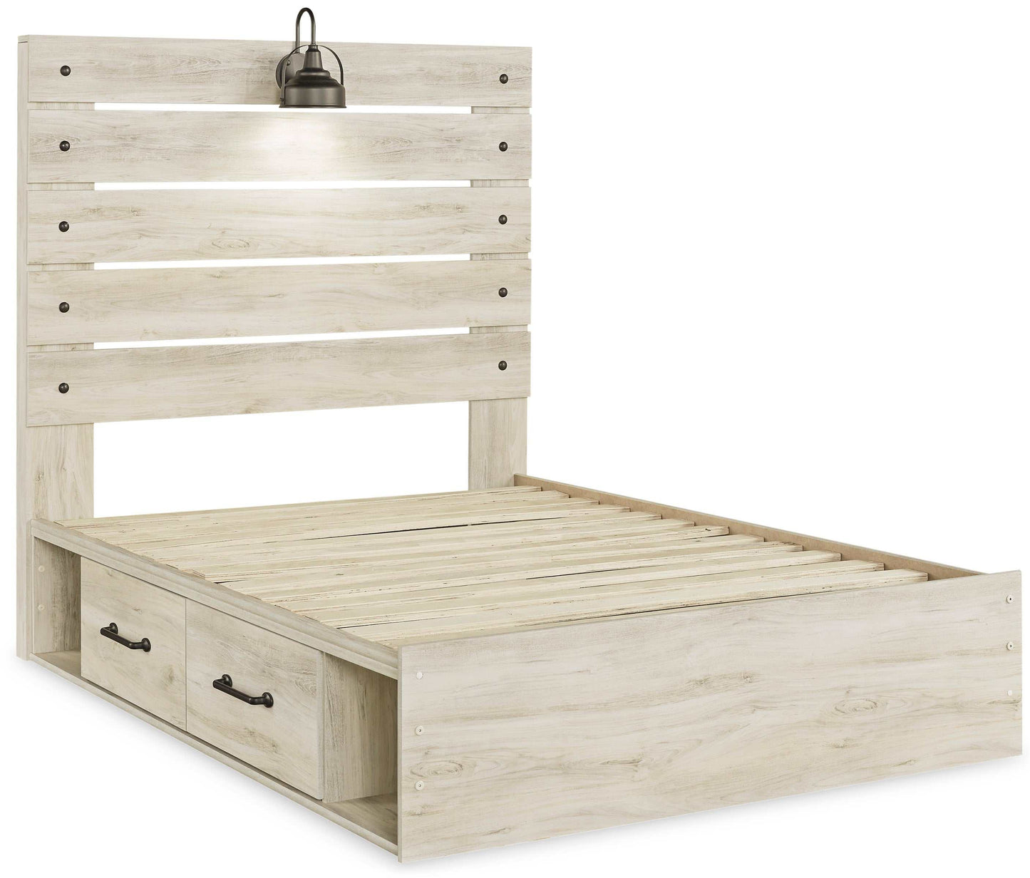 Cambeck Whitewash Full Panel Bed w/ 2 Storage Drawers