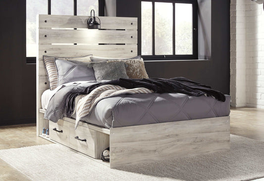 Cambeck Whitewash Full Panel Bed w/ 2 Storage Drawers