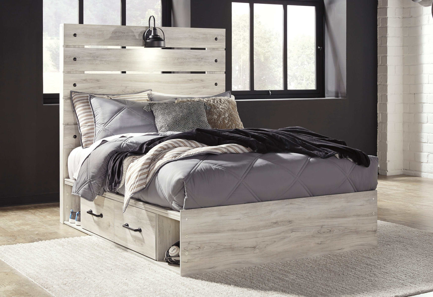 Cambeck Whitewash Full Panel Bedroom Set w/ 2 Storage Drawers