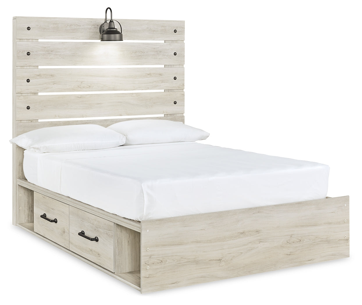 Cambeck Whitewash Full Panel Bed with 4 Storage Drawers