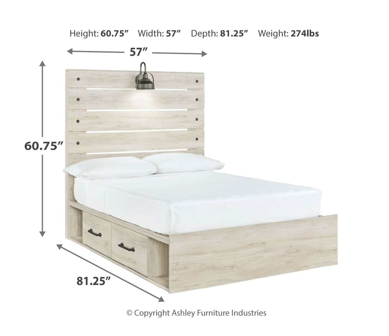 Cambeck Whitewash Full Panel Bed w/ 4 Storage Drawers