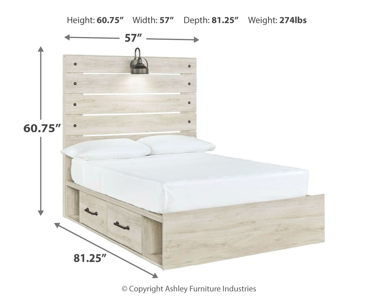 Cambeck Whitewash Full Panel Bed with 4 Storage Drawers