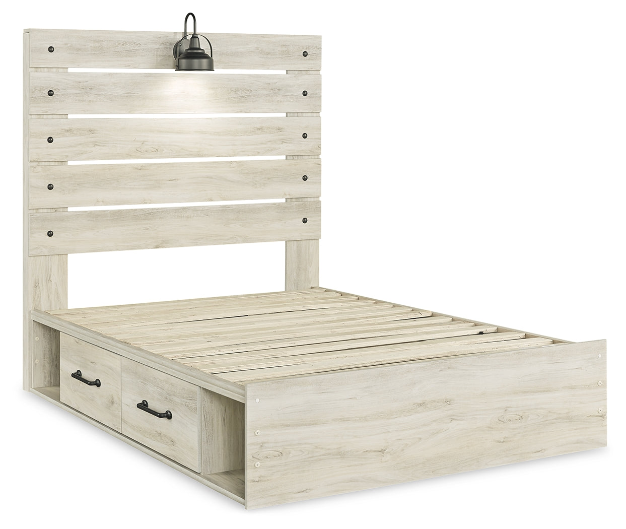 Cambeck Whitewash Full Panel Bed with 4 Storage Drawers