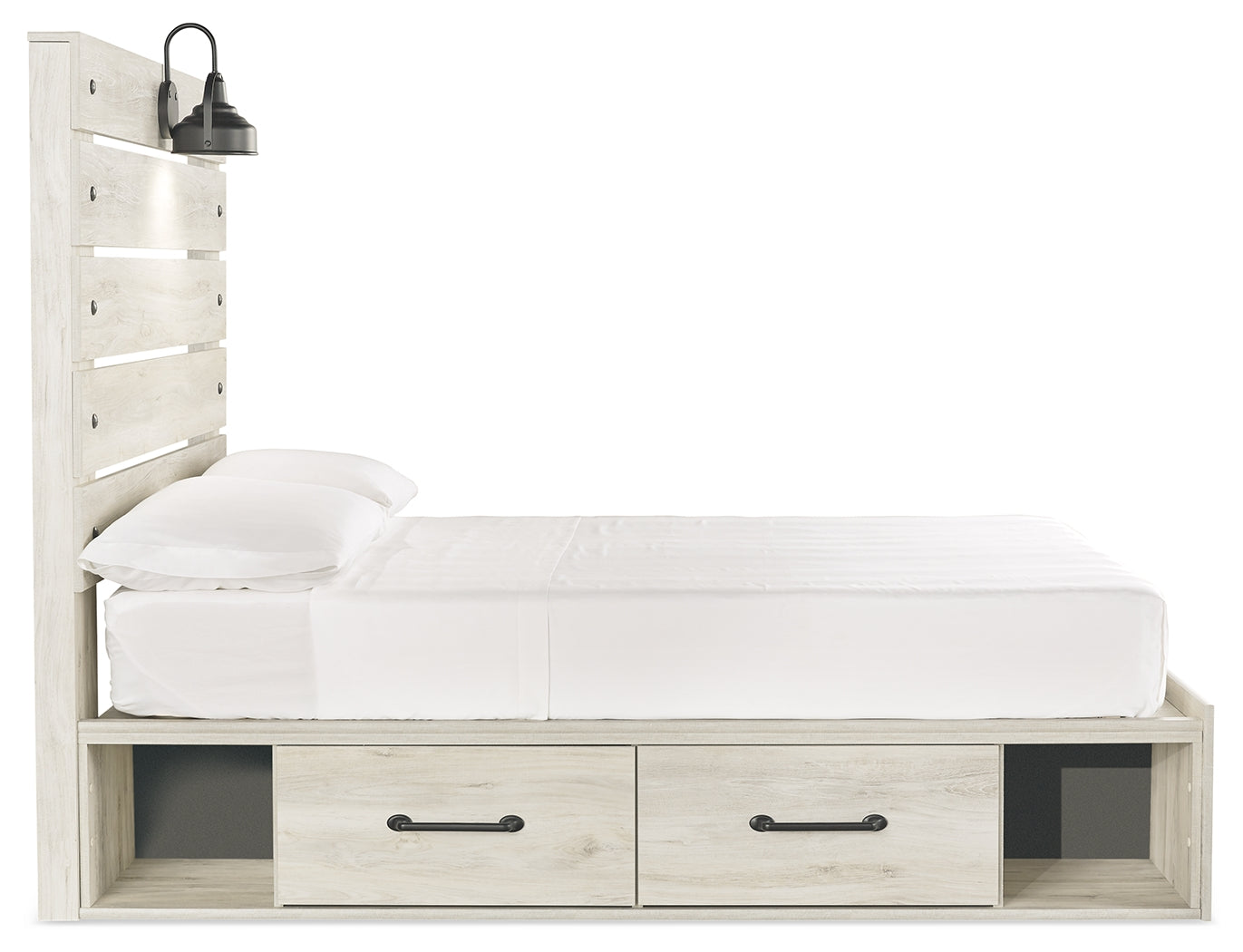 Cambeck Whitewash Full Panel Bed with 4 Storage Drawers