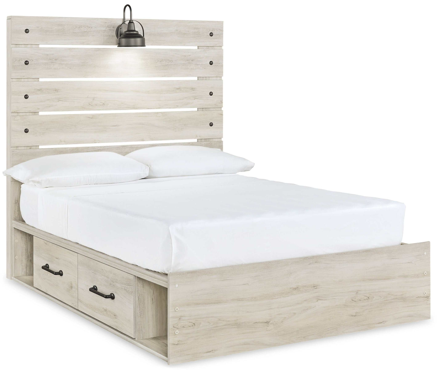 Cambeck Whitewash Full Panel Bed w/ 4 Storage Drawers