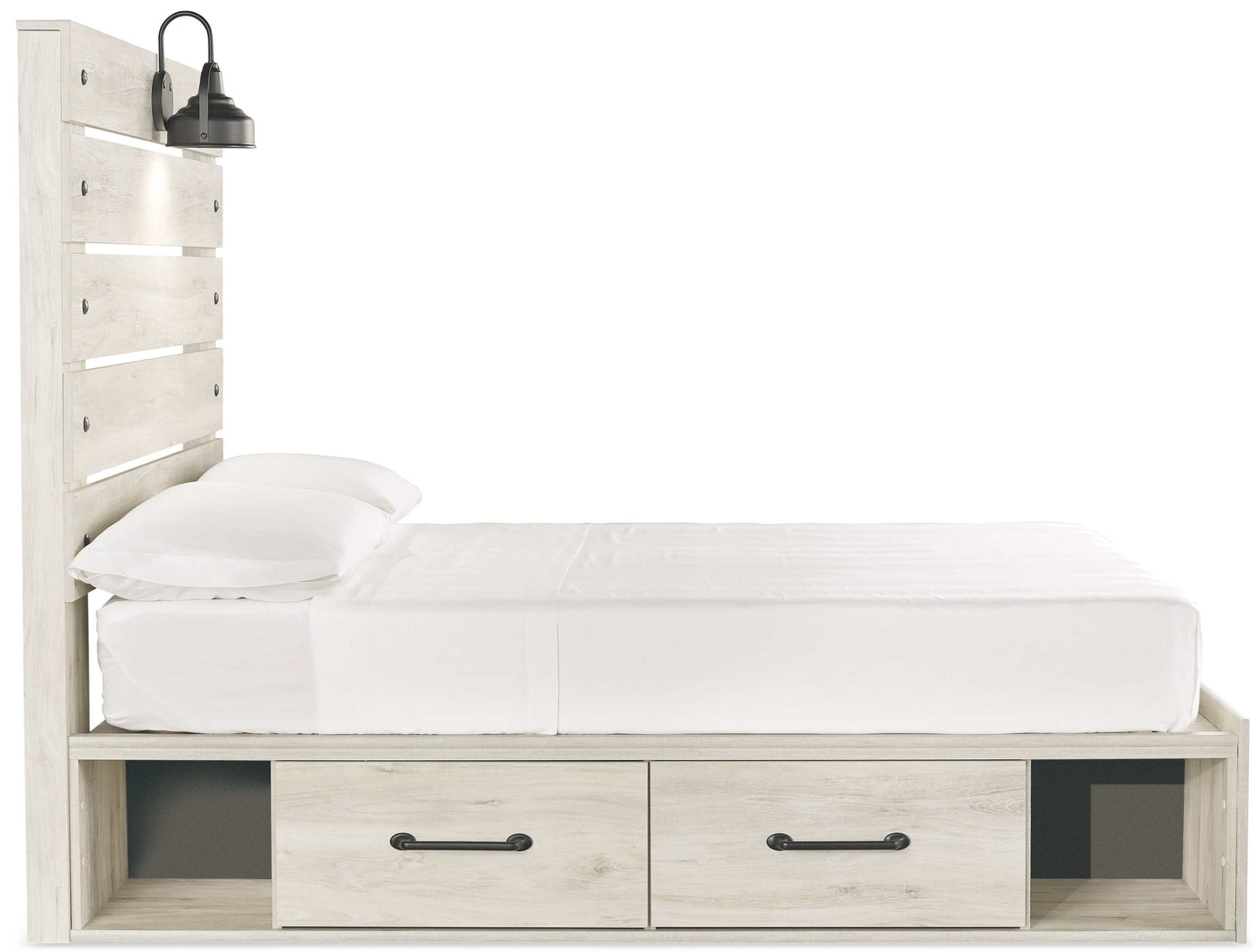 Cambeck Whitewash Full Panel Bed w/ 4 Storage Drawers