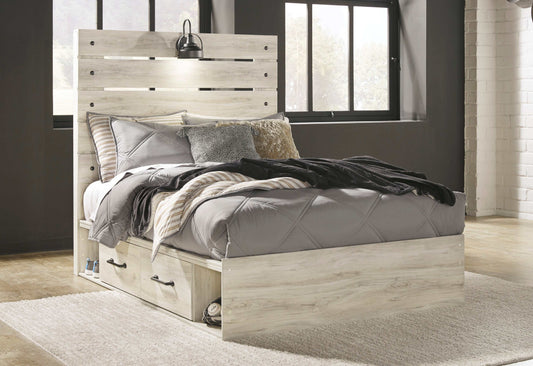 Cambeck Whitewash Full Panel Bed w/ 4 Storage Drawers