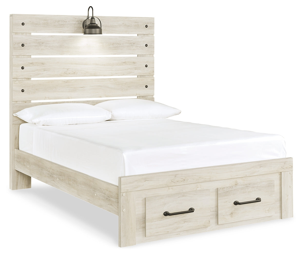 Cambeck Whitewash Full Panel Bed with 2 Storage Drawers