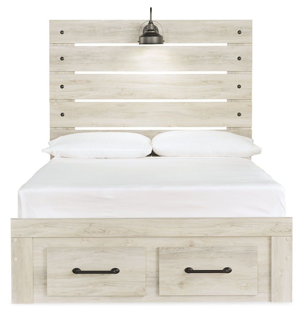 Cambeck Whitewash Full Panel Bed with 2 Storage Drawers