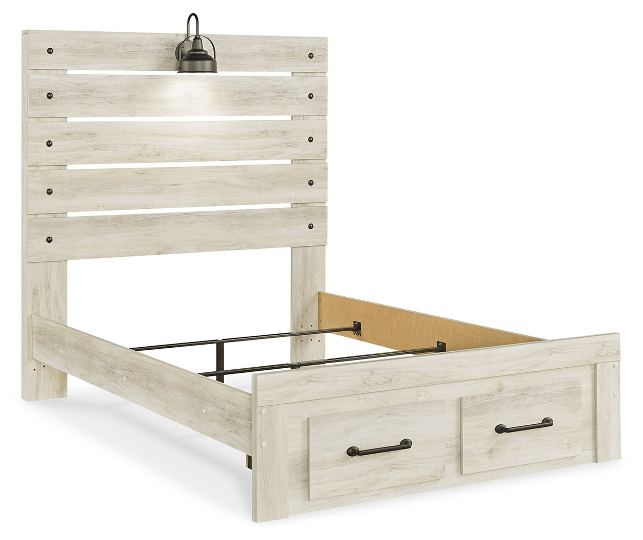 Cambeck Whitewash Full Panel Bed with 2 Storage Drawers