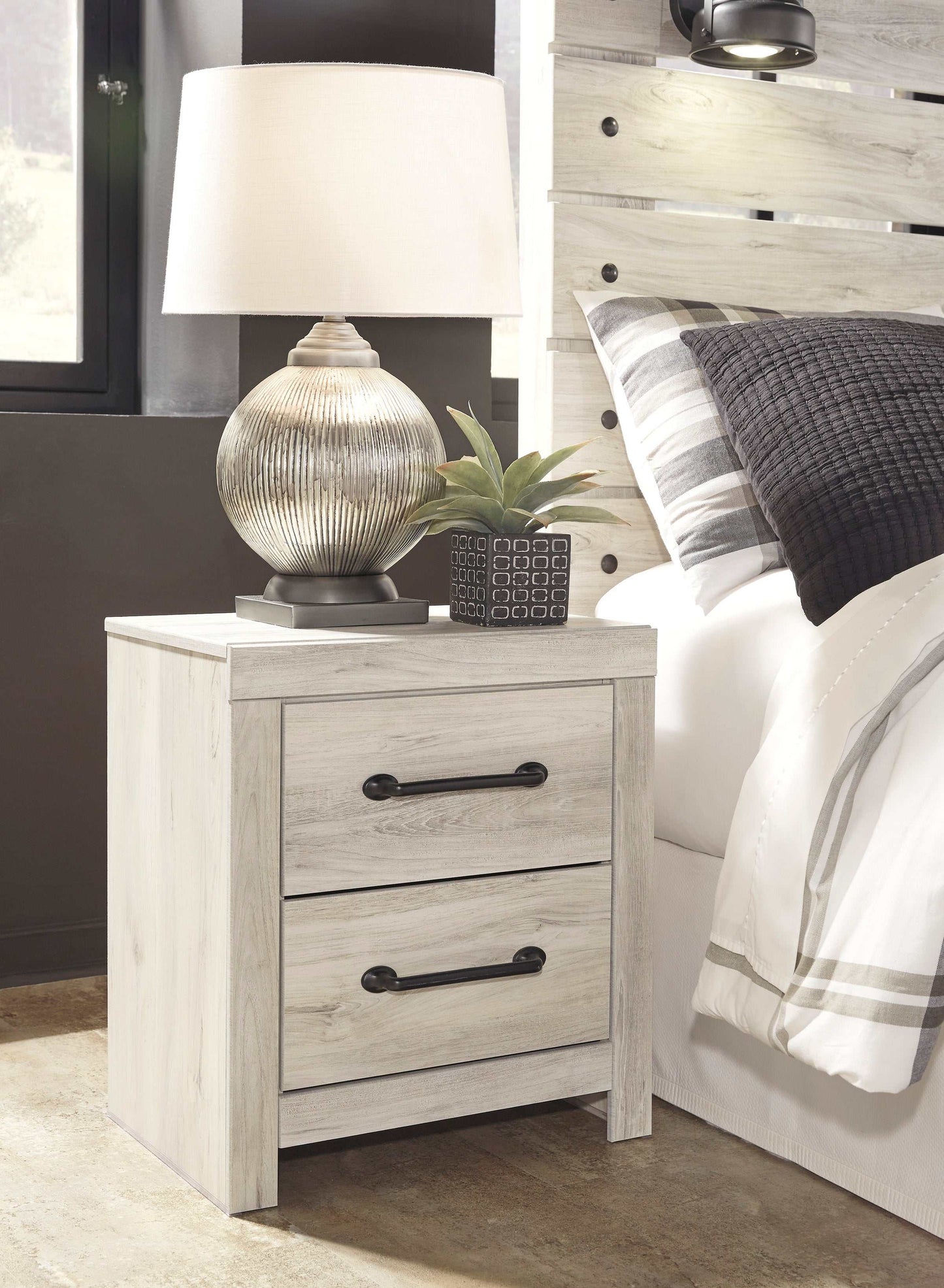 Cambeck Whitewash Twin Panel Bedroom Set w/ 2 Storage Drawers