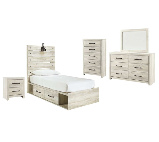 Cambeck Whitewash Twin Panel Bedroom Set w/ 2 Storage Drawers