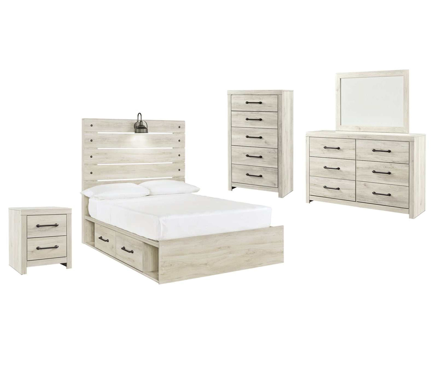 Cambeck Whitewash Full Panel Bedroom Set w/ 2 Storage Drawers