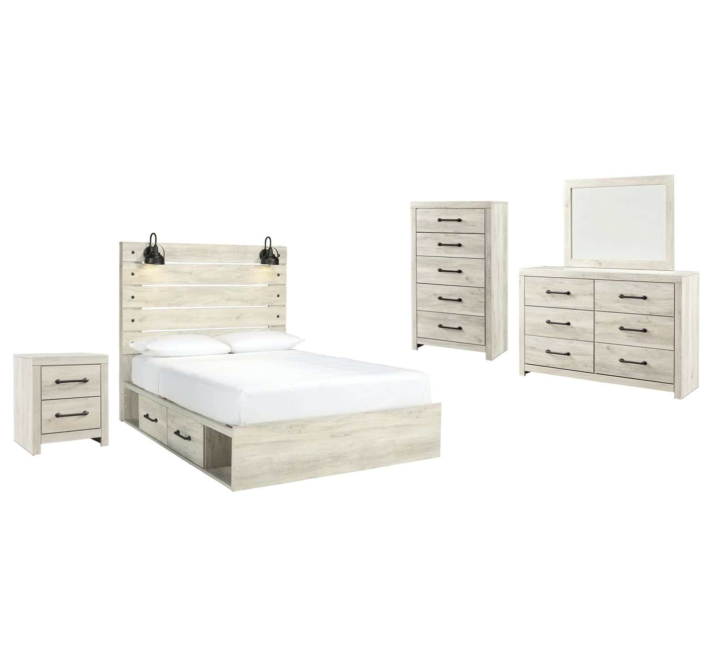 Cambeck Whitewash Queen Panel Bedroom Set w/ 2 Storage Drawers