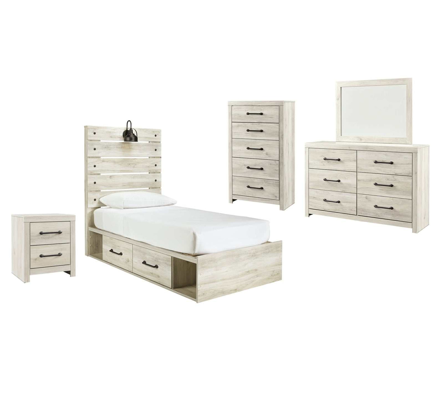 Cambeck Whitewash Twin Panel Bedroom Set w/ 4 Storage Drawers