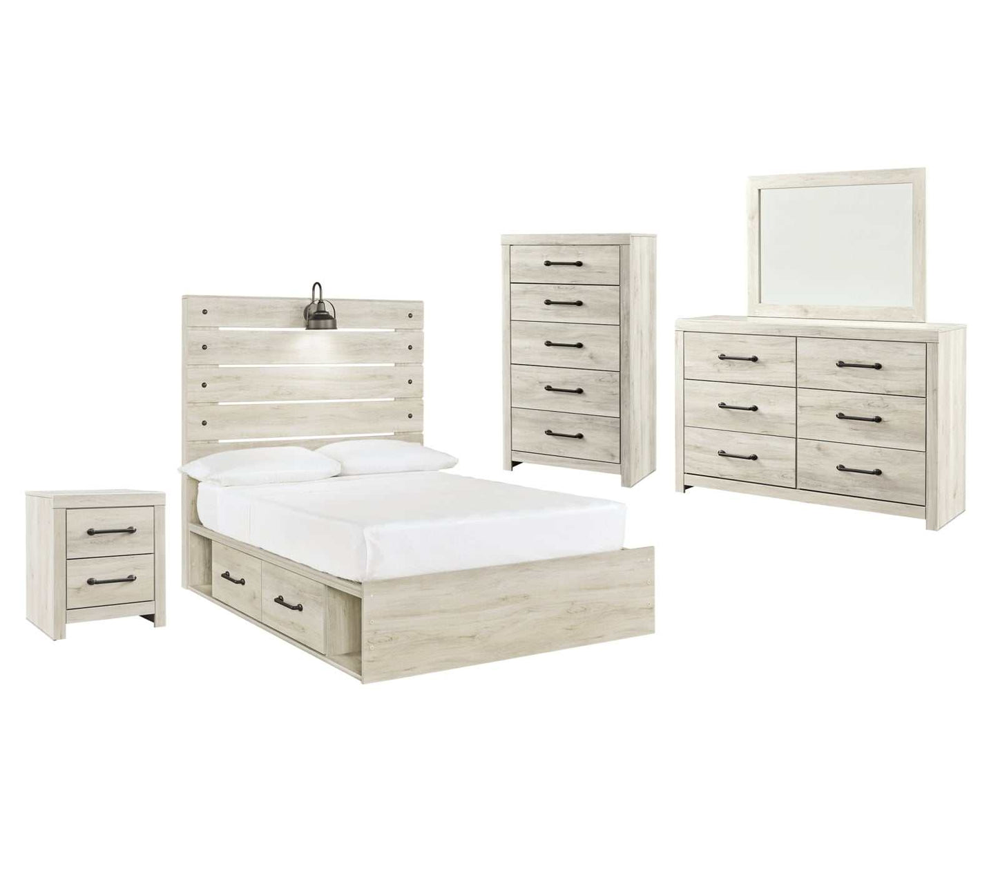 Cambeck Whitewash Full Panel Bedroom Set w/ 4 Storage Drawers