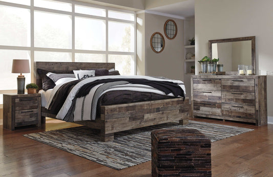 Derekson Multi Gray King Panel Bedroom Set / 4pc