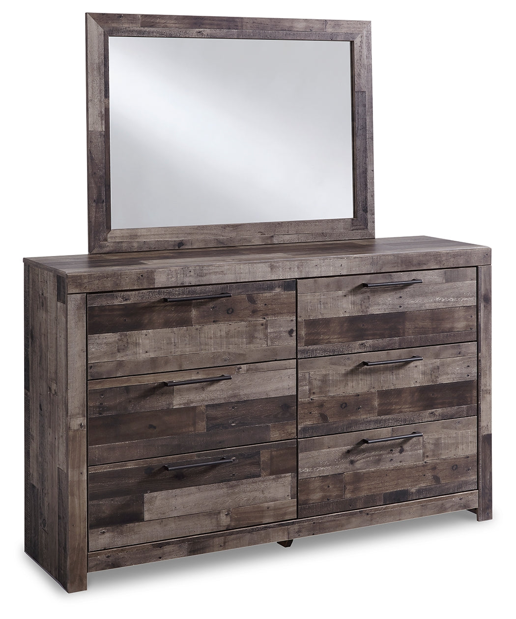 Derekson Multi Gray King Panel Headboard, Dresser, Mirror and Nightstand