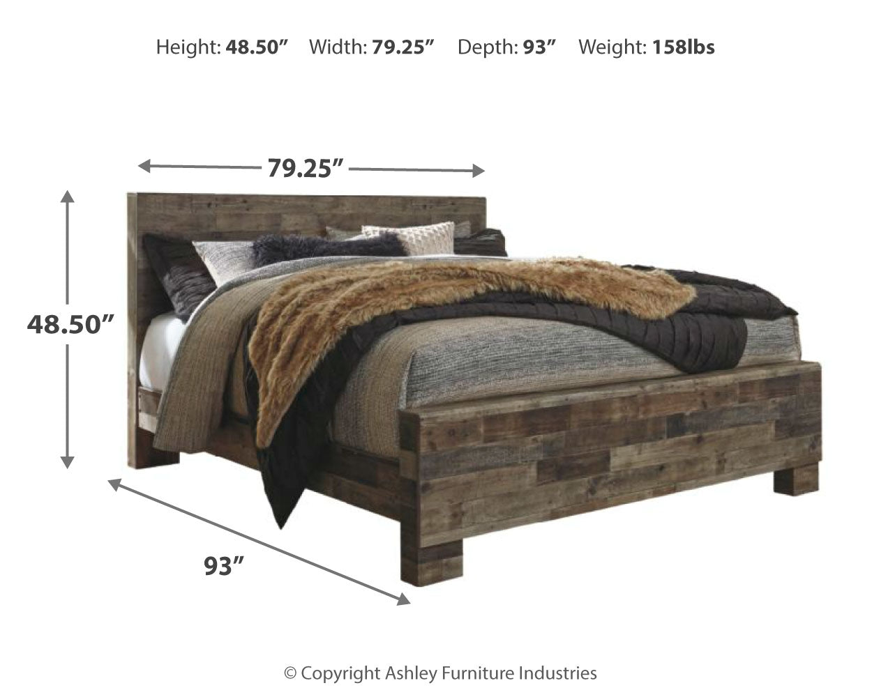 Derekson Multi Gray King Panel Bedroom Set with Mirror and Nightstand