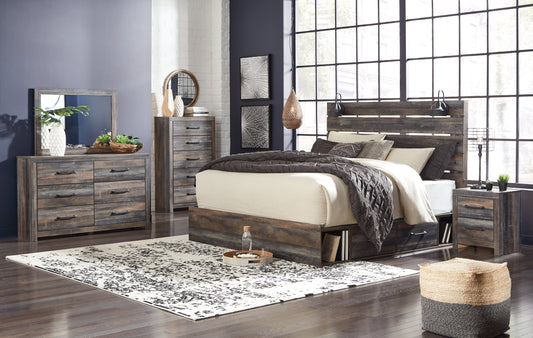 Drystan Multi King Panel Bedroom Set with Storage, Dresser, Mirror, Chest and 2 Nightstands