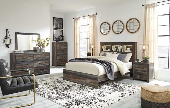 Drystan Multi Tone Queen Bed w/ Bookcase HB